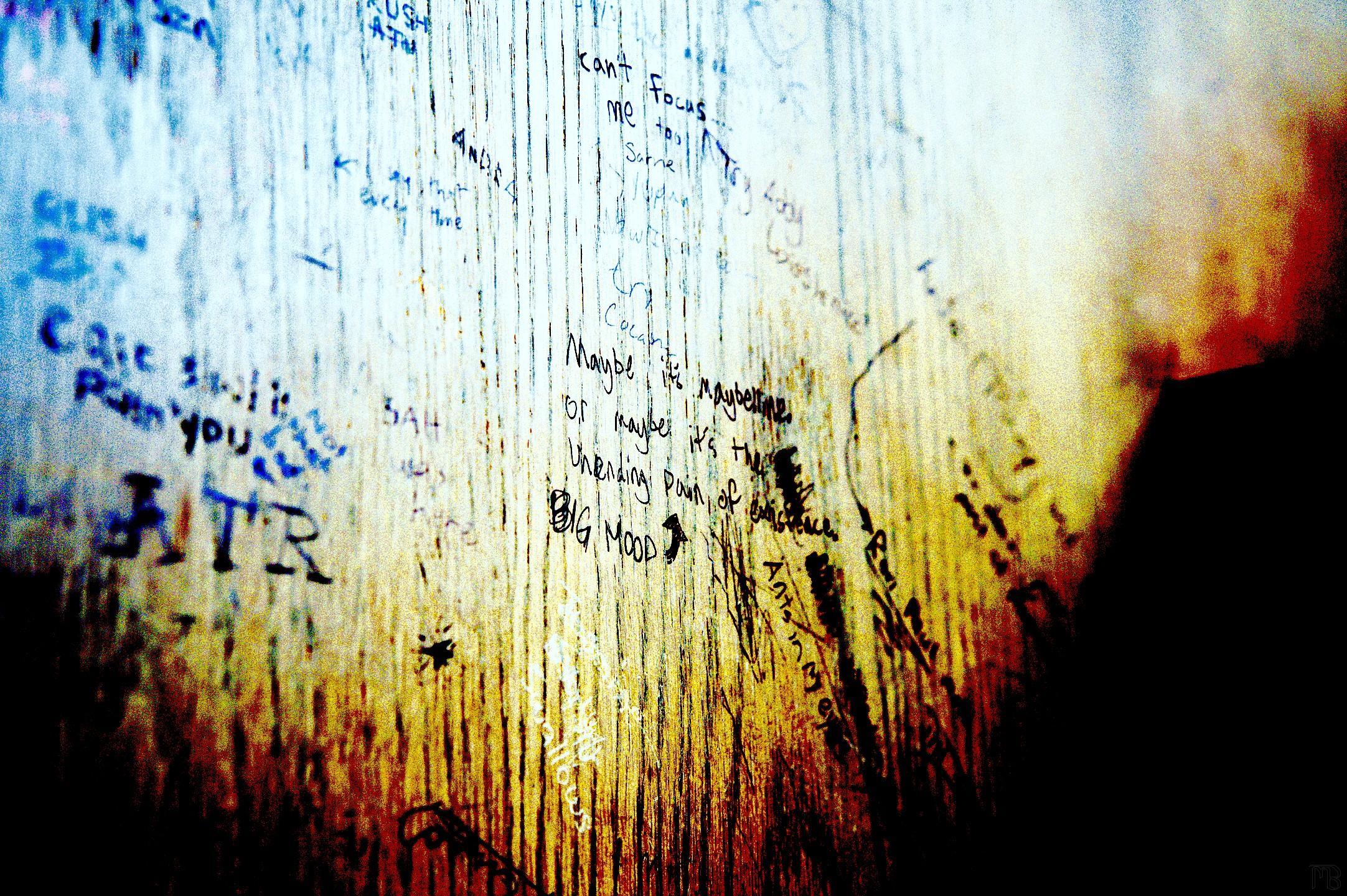 Arty text on desk