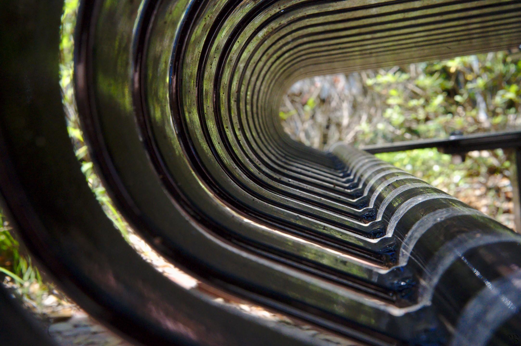 Underside of metal bench