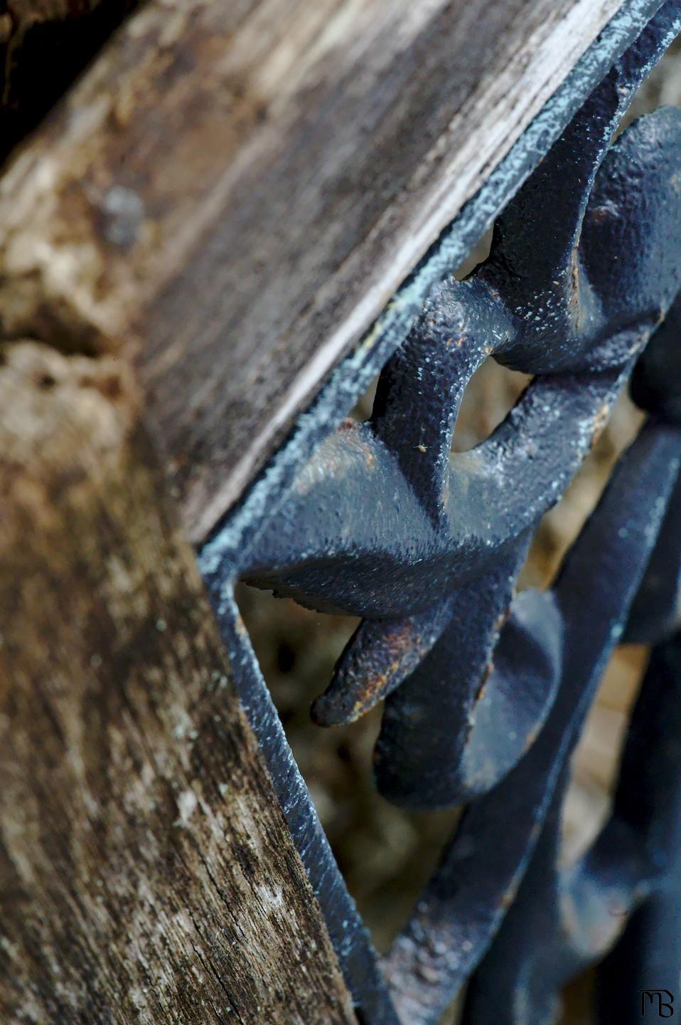 Old wooden and metal bench