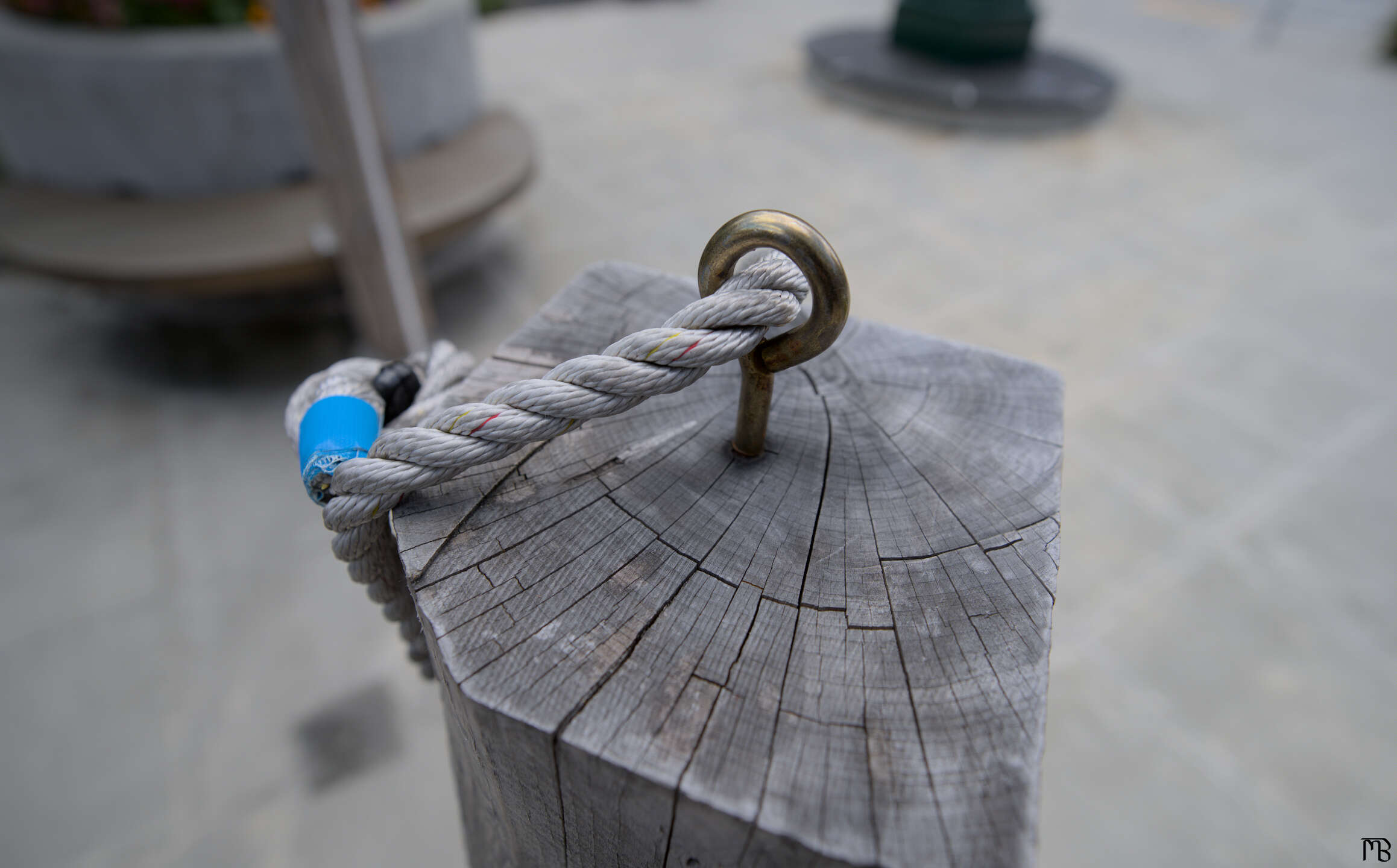 Rope through a metal hoop