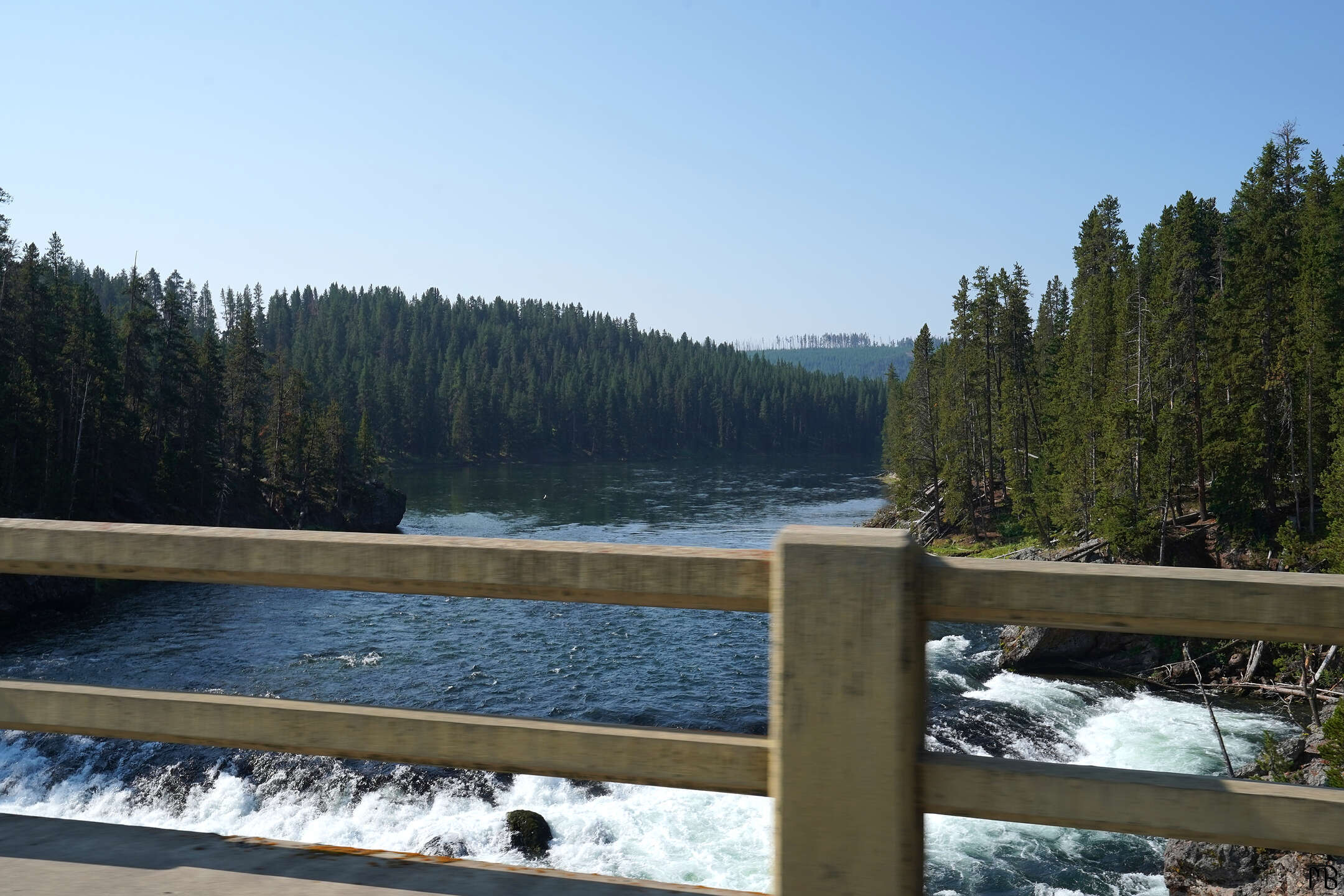 View of a river from above on a bridge in Yellowstone