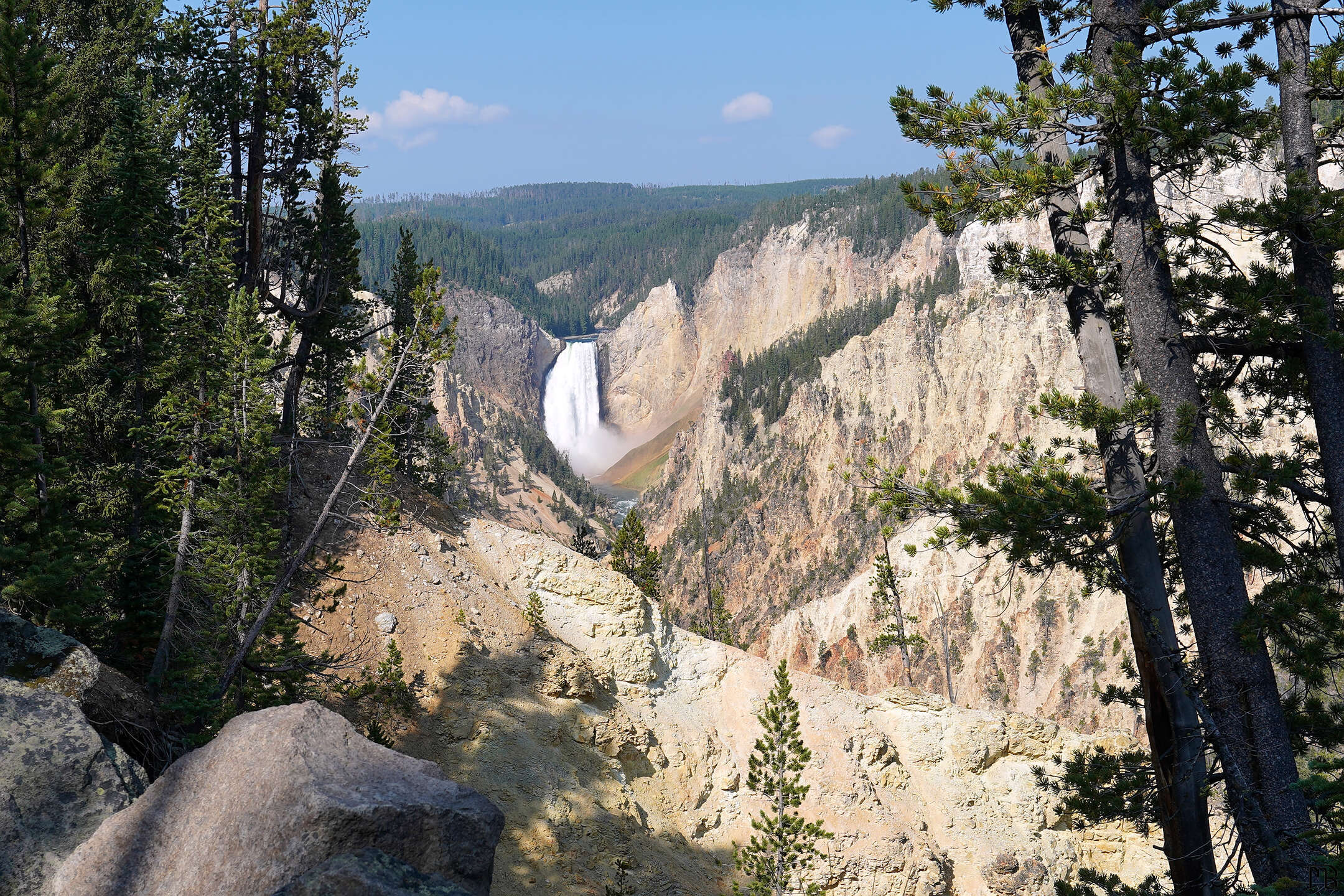 View of canyon waterfall in Yellowstone
