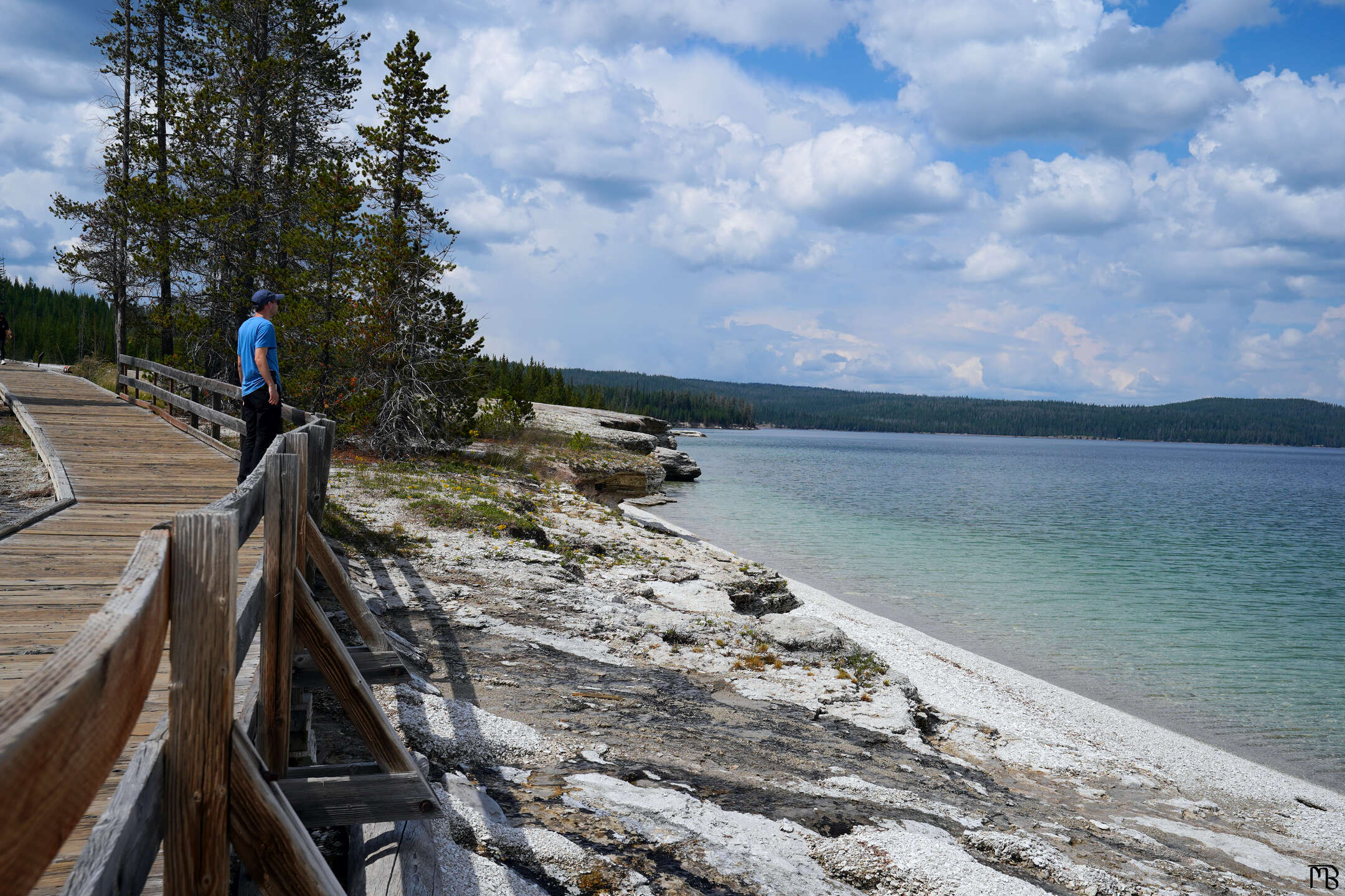 Boardwalk near lake at Yellowstone