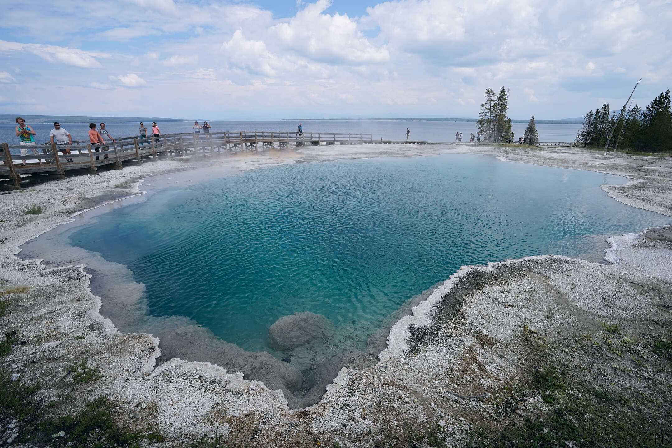 Very vibrant hot spring and boardwalk at Yellowstone