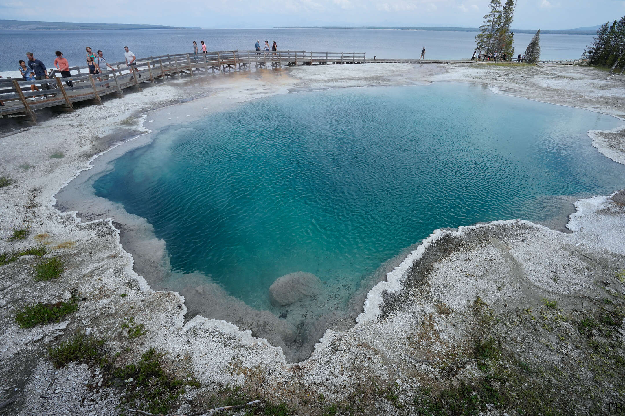 Very vibrant hot spring and boardwalk at Yellowstone