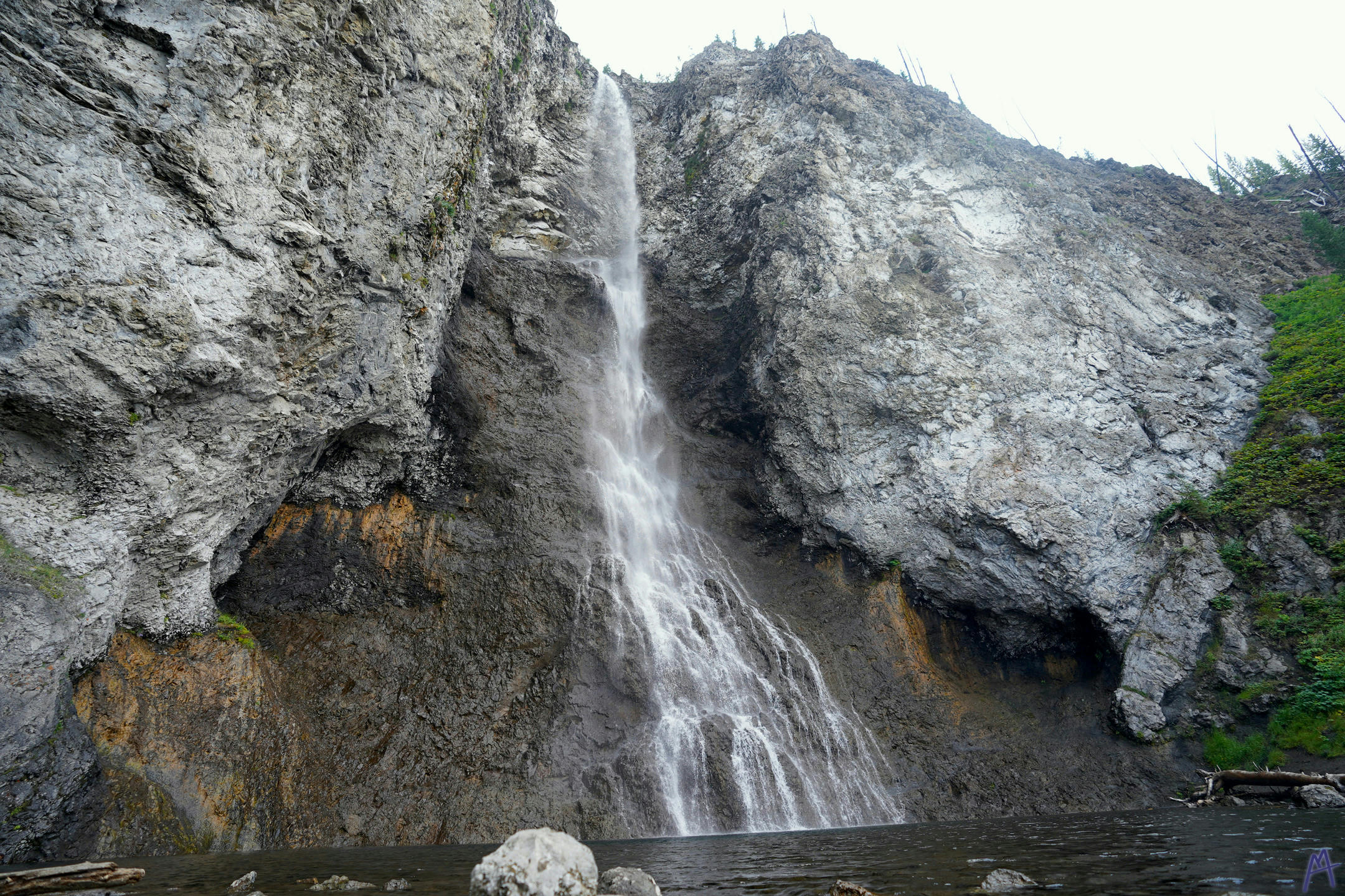 Water rushing to the base of Fair Falls at Yellowstone