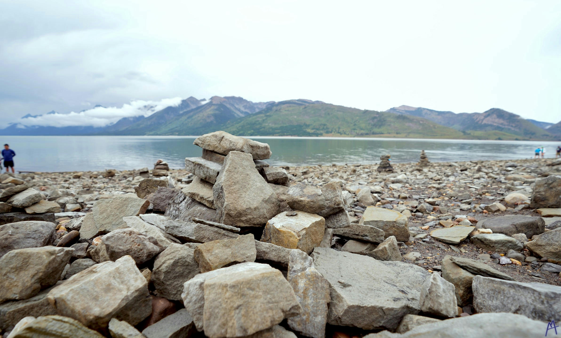 Pile of rocks at a stony beach at Grand Teton