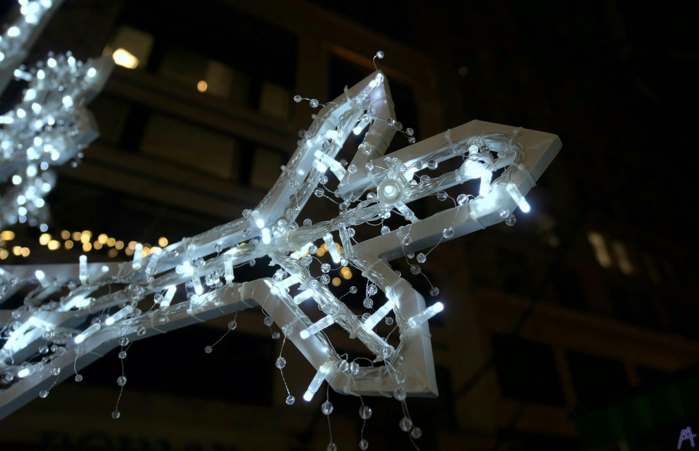 Arm of white Christmas light snowflake