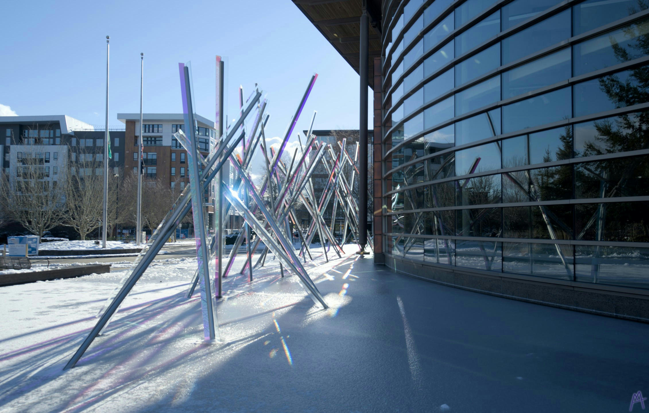 Light gleaming through sculptures in ice