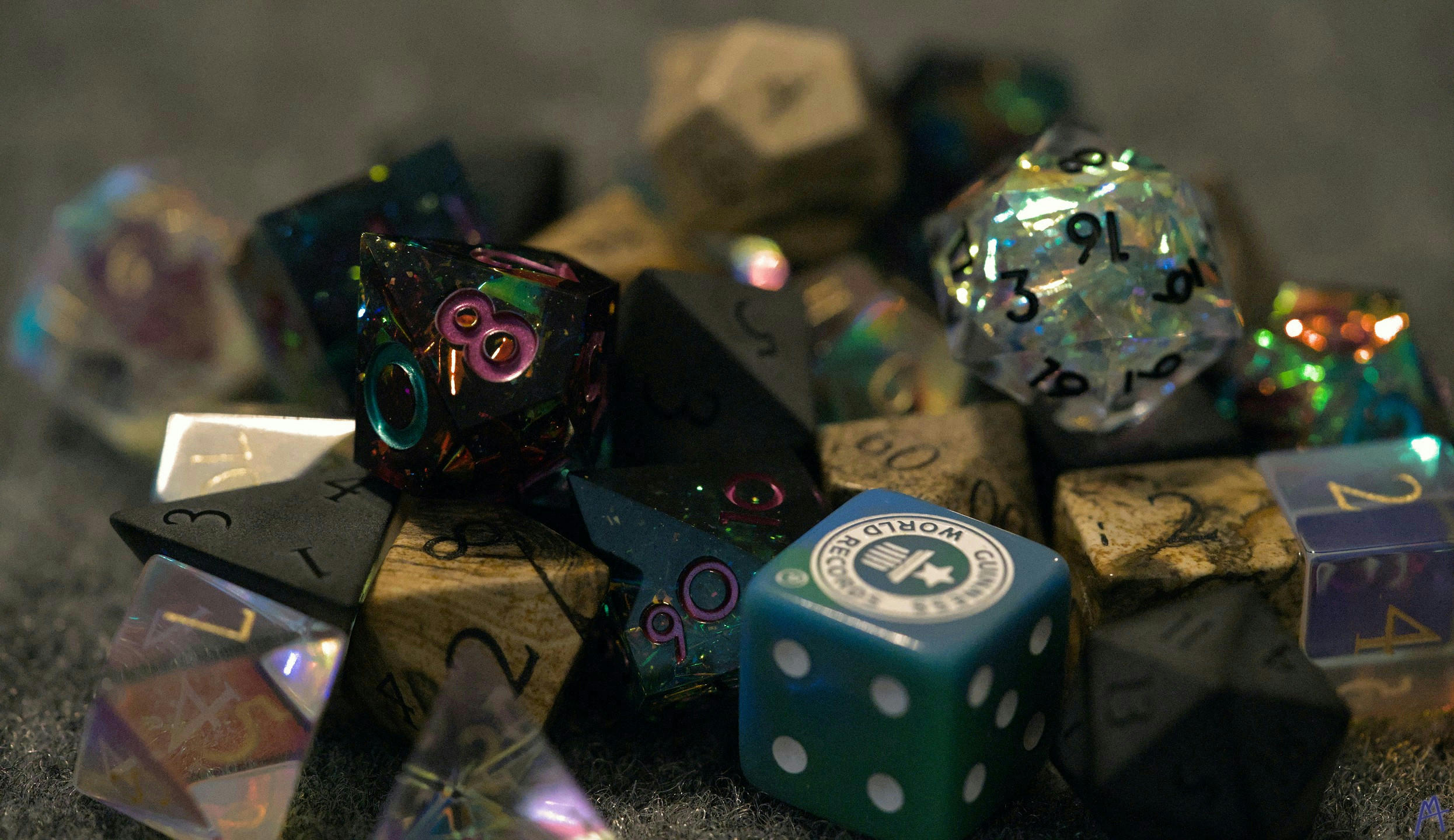 Pile of different kinds of dice