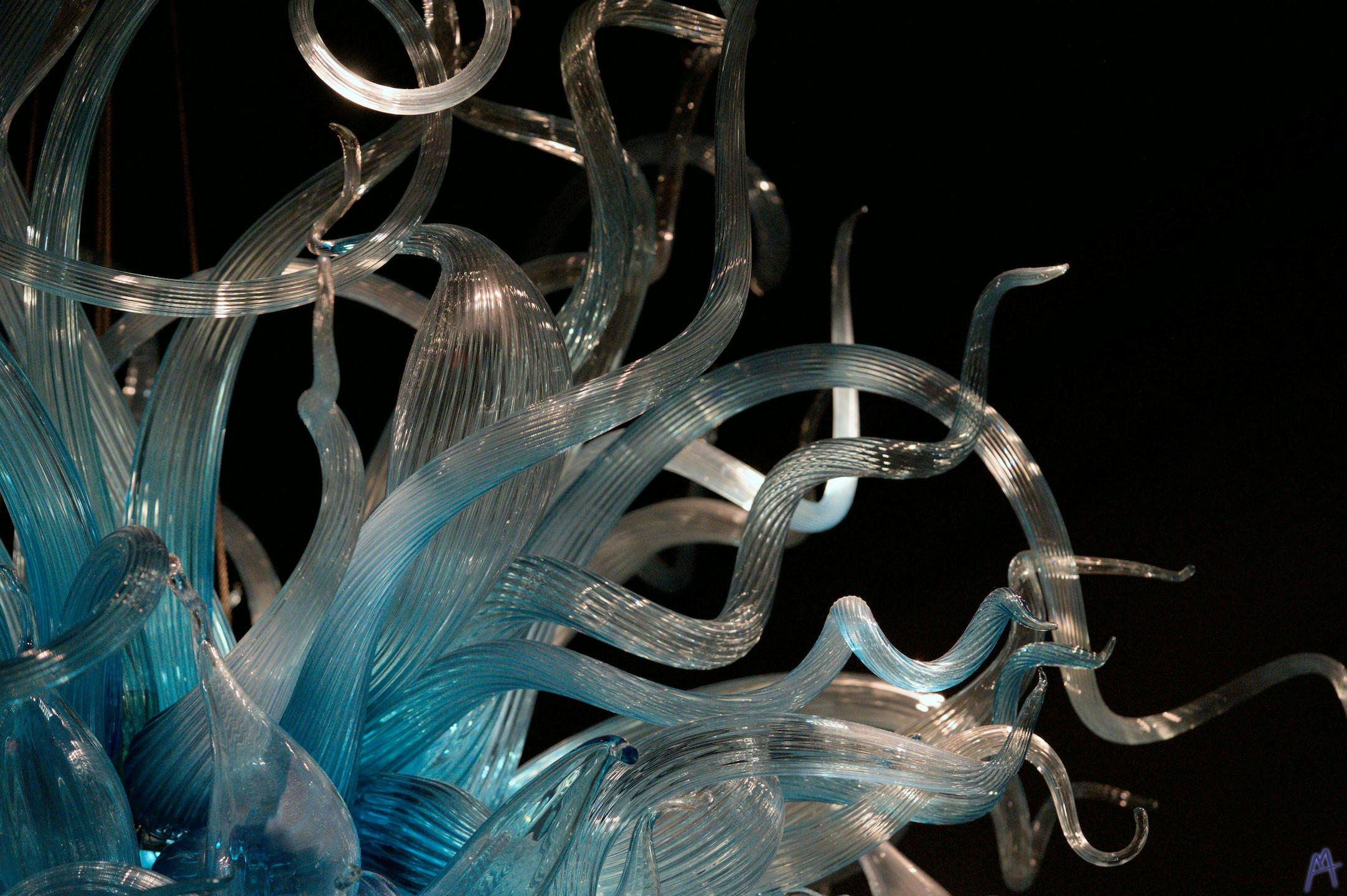 Light blue glass tentacles in the dark