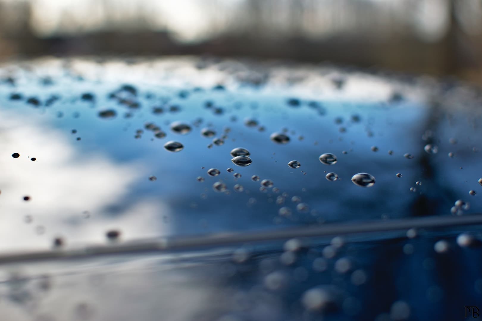 Water beads on car